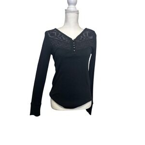 Lucky Brand Women's Black Long Sleeve with Lace‎ and Buttons Size Small